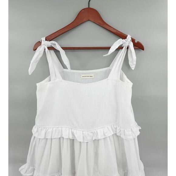 MORTON MAC Elsied Dress Womens Small White Linen Tiered Flattering Australia - Picture 4 of 15